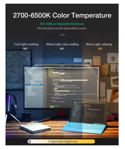 LED Monitor Light Bar Computer Screen Hanging Lights RGB Atmosphere Table Lamp For Work Study Read Gaming Dimming Lighting